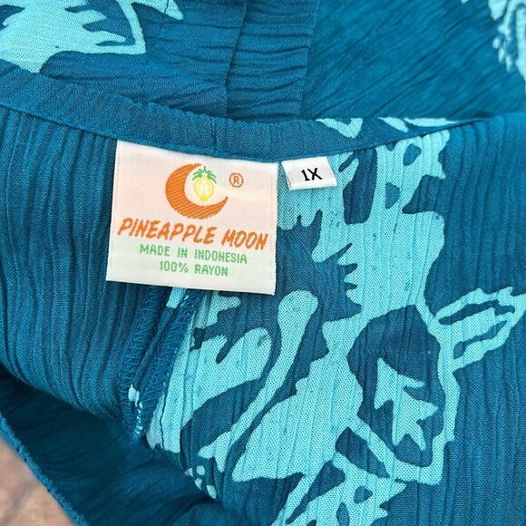 Pineapple Moon Floral Teal Midi Dress Sz 1X Scoop Neck Short Sleeve 💯% Rayon New - Picture 8 of 13